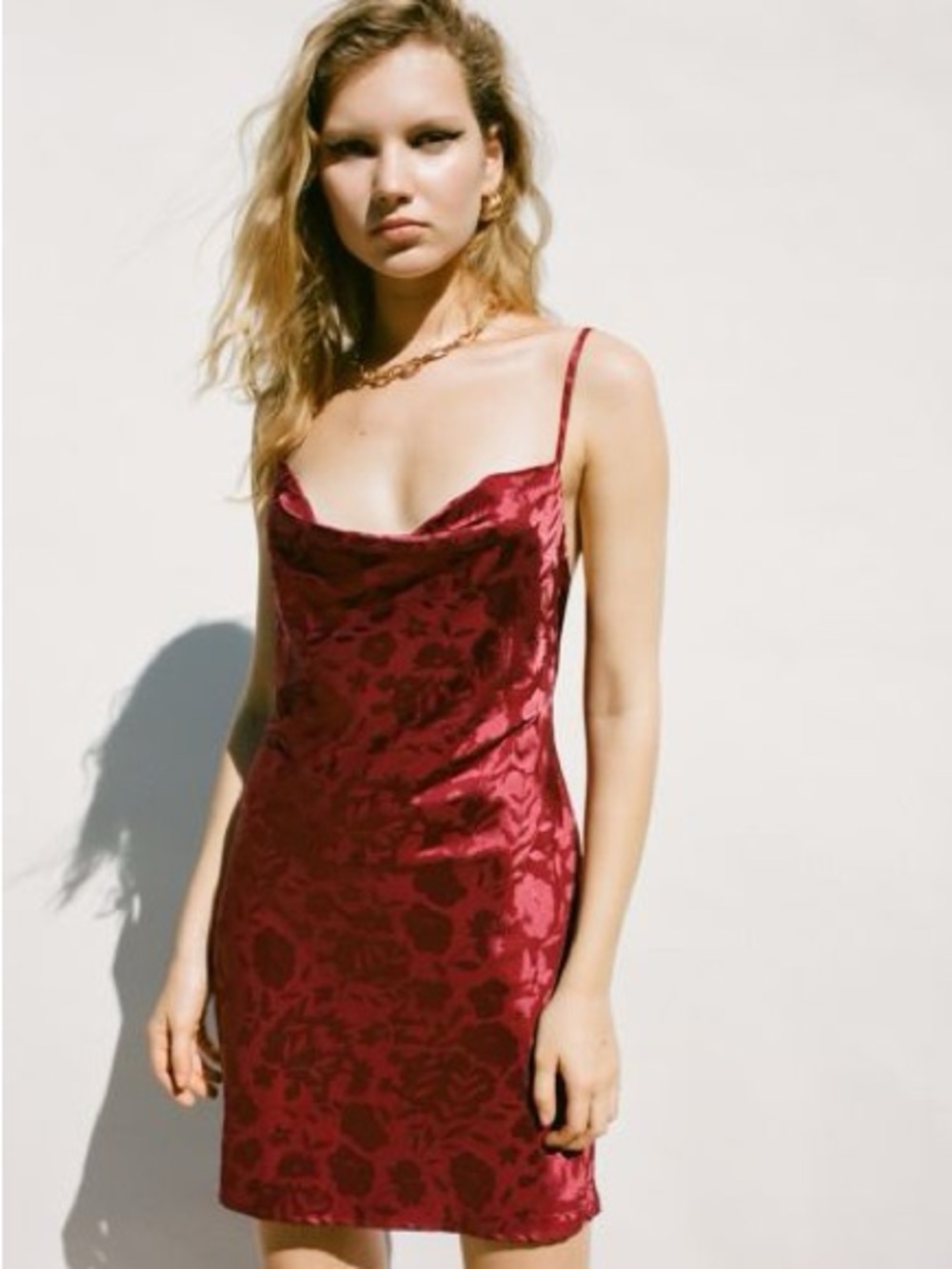 Urban Outfitters Burgundy Floral Satin Mallory Cowl Mini Dress